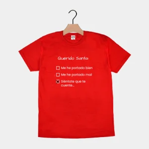 Playera Navideña para Hombre y Mujer Roja Querido Santa