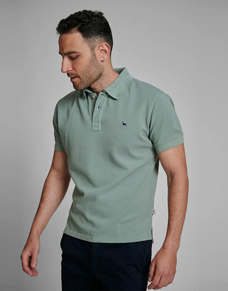 Polo piqué lavado verde cian