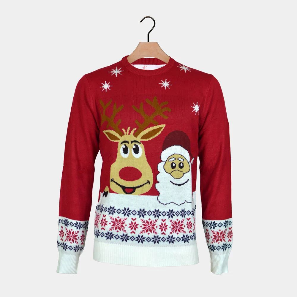 Suéter de Navidad para Mujer Santa y Rudolph Sonrientes - Imagen 6