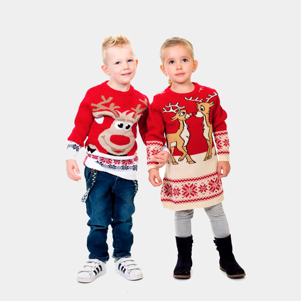 Vestido de Navidad para Niña y Niño Rojo con Renos Bebé Baby - Imagen 4