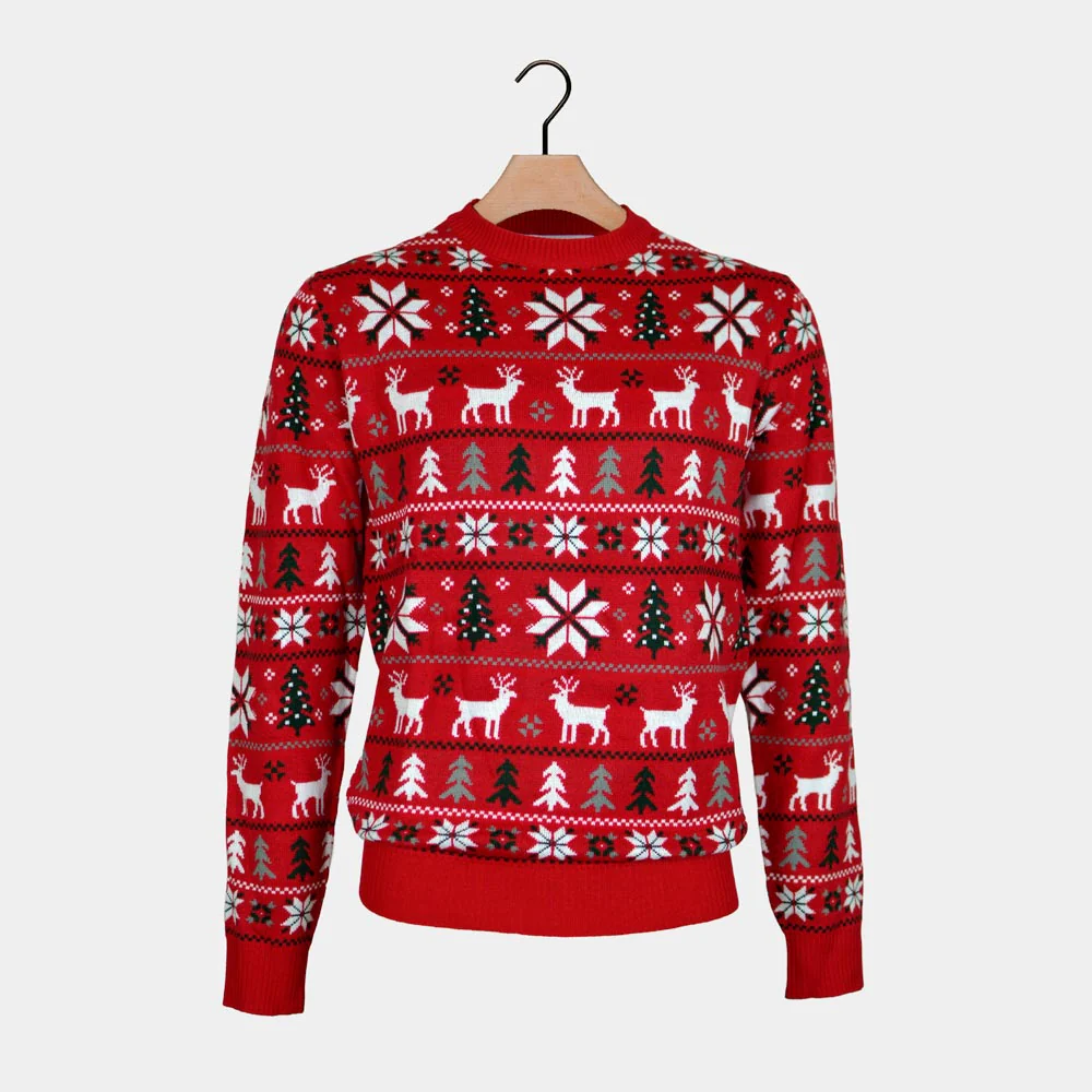 Suéter de Navidad para Hombre Rojo Renos, Árboles y Estrellas Polares - Imagen 6