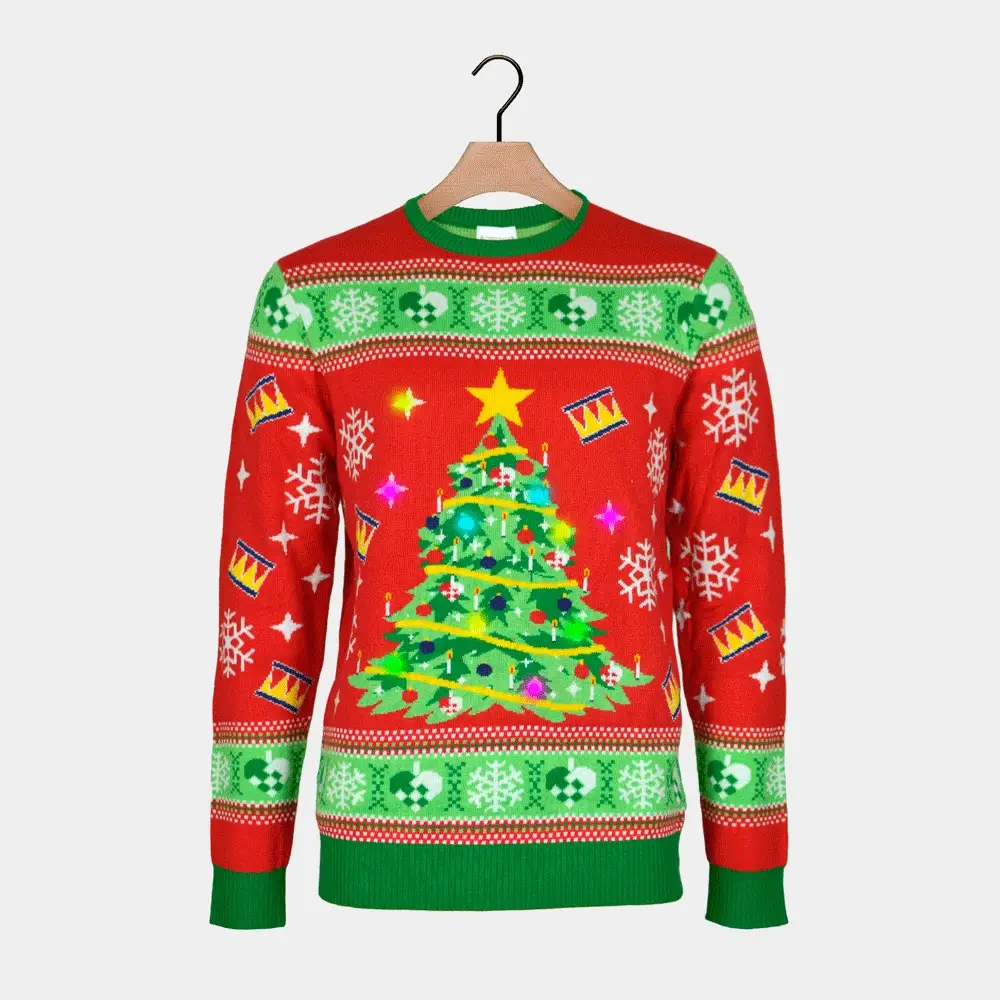 Suéter de Navidad con Luces LED para Hombre Rojo con Árbol Navidad - Imagen 6