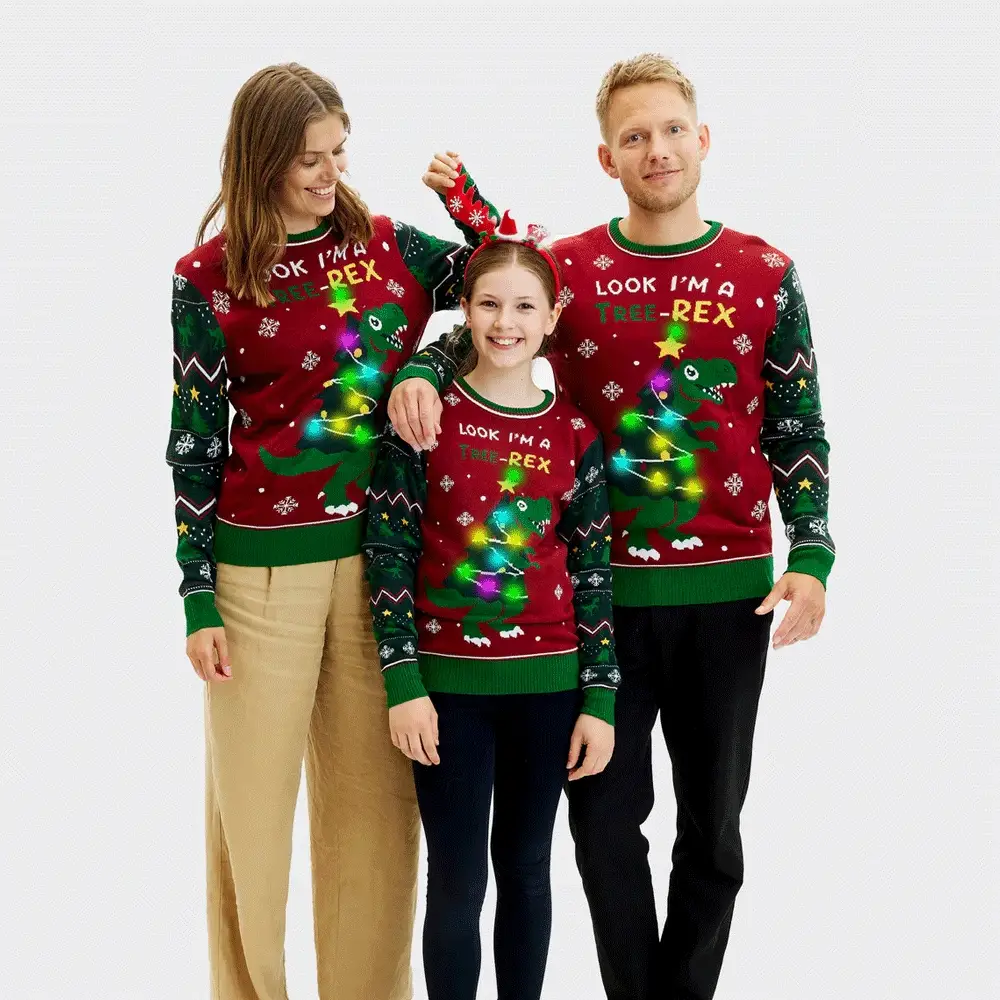 Suéter de Navidad con Luces LED para Familia Christmas Tree-Rex