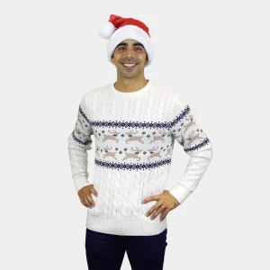 Suéter de Navidad para Hombre Elegante Blanco Alaska