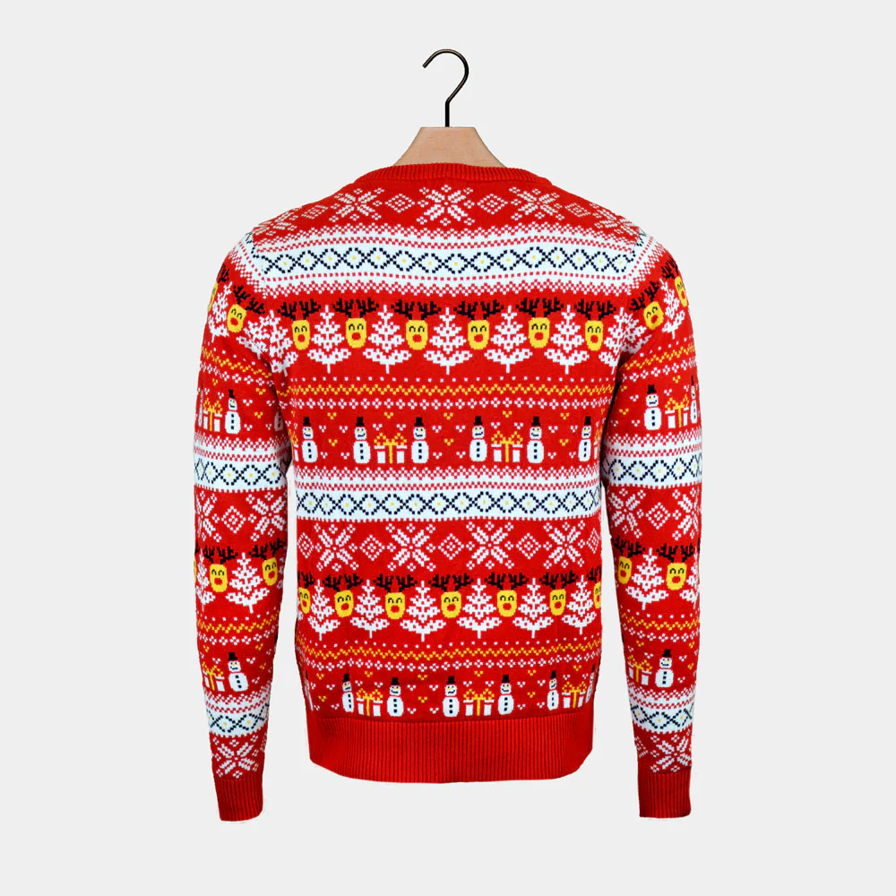 Suéter de Navidad para Hombre Rojo Muñecos de Nieve y Cenefas Algodón Orgánico - Imagen 8