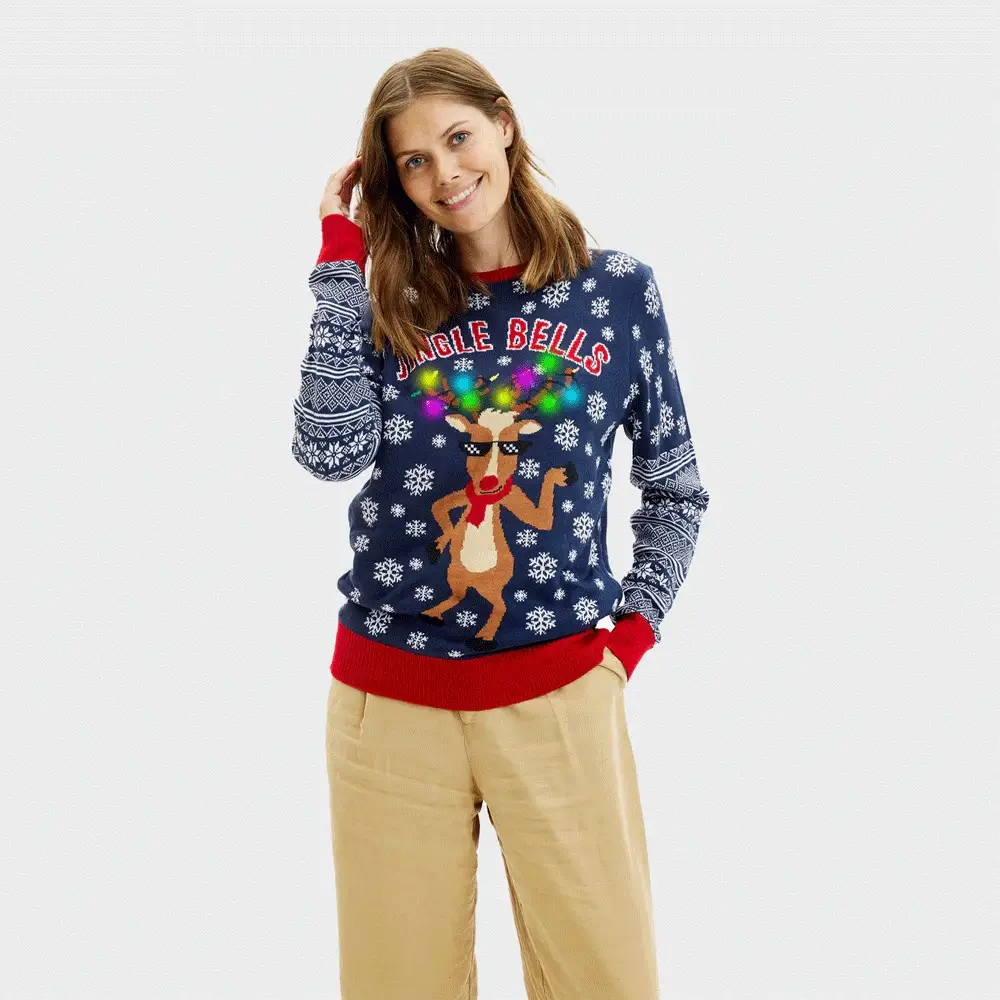 Suéter de Navidad de Luces LED para Mujer Jingle Bells