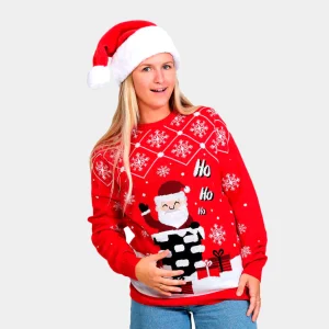 Suéter de Navidad para Mujer con Papá Noel Entrando por la Chimenea