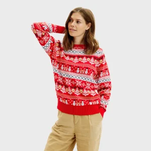 Suéter de Navidad para Mujer Rojo Muñecos de Nieve y Cenefas Algodón Orgánico