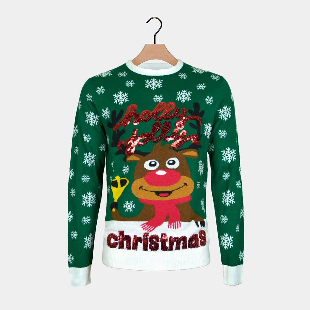 Suéter de Navidad para Mujer Verde Holly Jolly Lentejuelas - Imagen 5