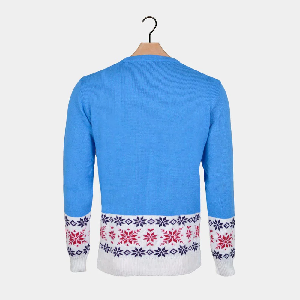 Suéter de Navidad para Hombre Azul Claro con Reno y Nieve - Imagen 6