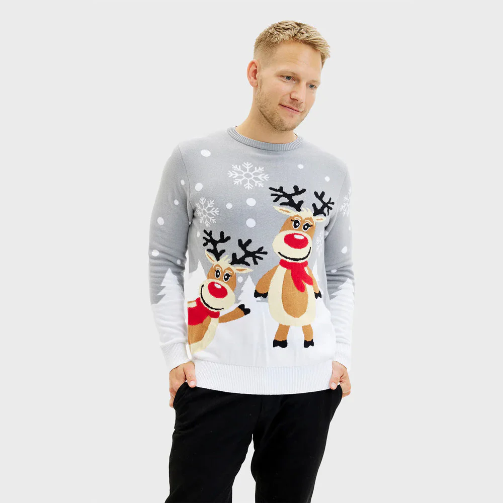 Suéter de Navidad para Hombre Gris con Renas Cute Algodón Orgánico - Imagen 4