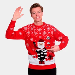 Suéter de Navidad para Hombre con Papá Noel Entrando por la Chimenea