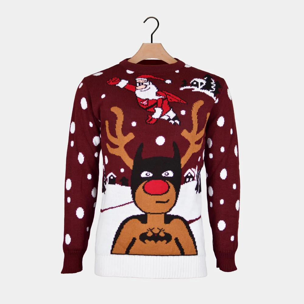 Suéter de Navidad para Hombre Reno Batman Papá Noel Superman - Imagen 5