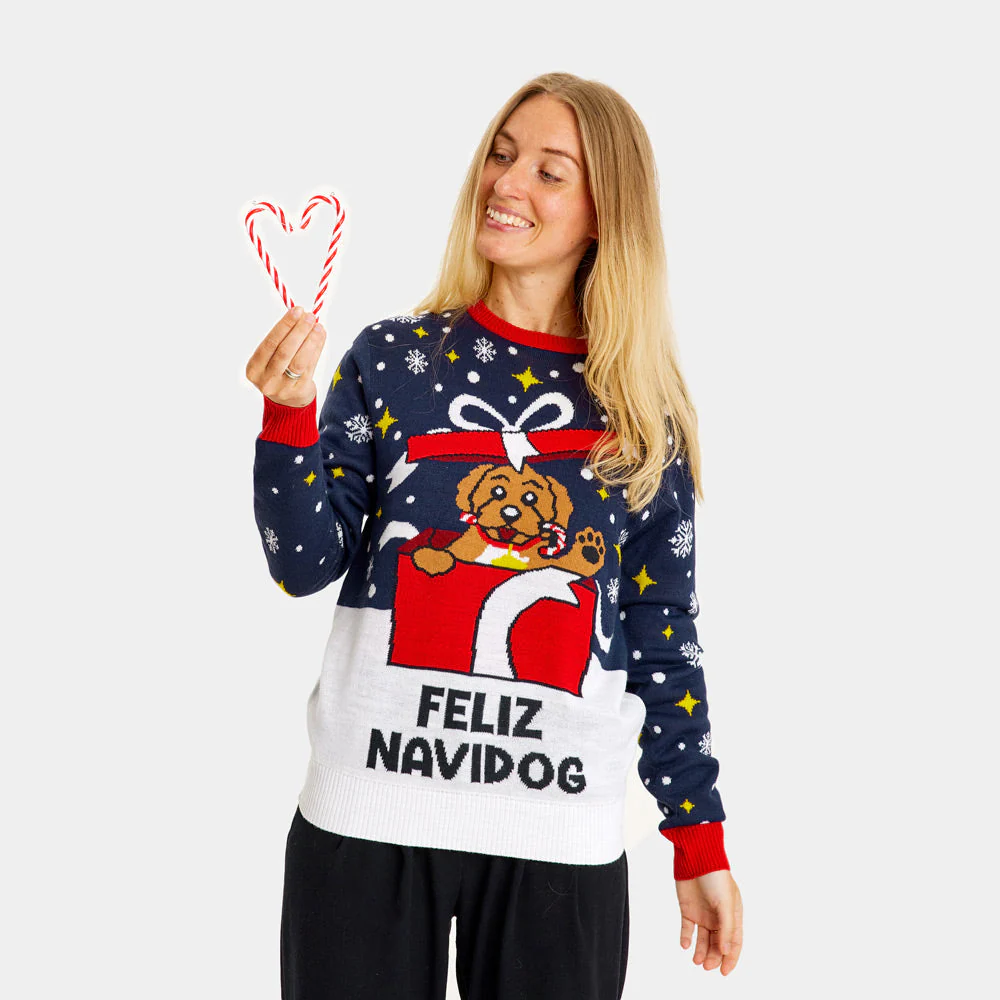 Suéter de Navidad para Mujer Feliz Navidog