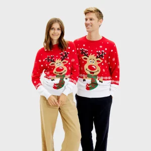 Suéter de Navidad Parejas Reno con Bufanda
