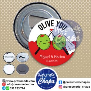 Abridores con imán para boda «OLIVE YOU»